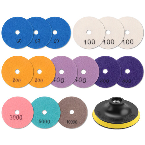 Kit de 16 discos de polimento diamantados de 4 polegadas e 100 mm, úmidos/secos, para pedra, concreto e mármore