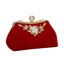 Bolsa feminina de mão com pérolas e diamantes, bolsa vintage com flores de cristal para noite, bolsa clutch para casamento (vermelha)