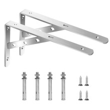 2 Pcs Wall Mounted Shelf Bracket 90 Degree Heavy Duty L Brackets Stainless Steel Support Joint(155X250mm)