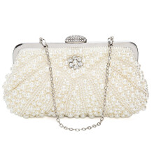 Bolsa de mão feminina com pérolas, bolsa de noite, bolsa de mão para casamento, corrente, branca