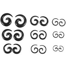9 paia di dilatatori auricolari a spirale in acrilico, neri