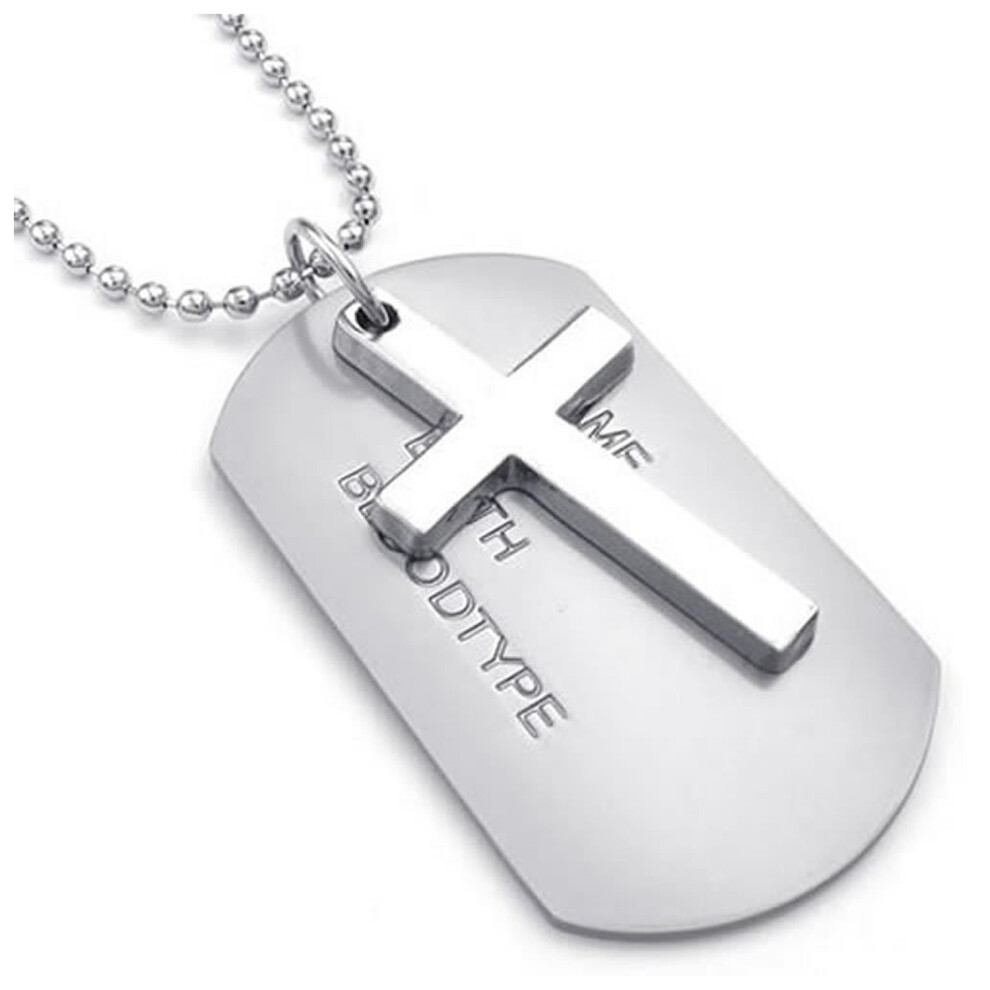Collier pour homme, pendentif en alliage style plaque d'identité militaire avec chaîne de 68 cm, argent