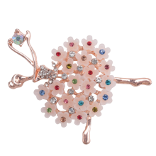 Spilla di cristallo di lusso con motivo a ballerina, spilla da sposa con fiore colorato, in lega placcata, regalo per donne e ragazze