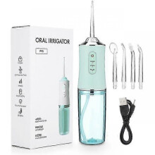 (green) USB Rechargeable Portable Dental Water Flosser with 4 Jet Tips 220ml Capacity 3 Modes IPX7 Waterproof 1400rpm Tooth Cleaning Device