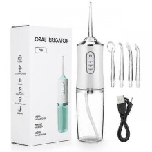(white) USB Rechargeable Portable Dental Water Flosser with 4 Jet Tips 220ml Capacity 3 Modes IPX7 Waterproof 1400rpm Tooth Cleaning Device