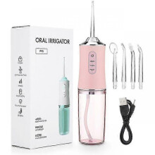 (pink) USB Rechargeable Portable Dental Water Flosser with 4 Jet Tips 220ml Capacity 3 Modes IPX7 Waterproof 1400rpm Tooth Cleaning Device