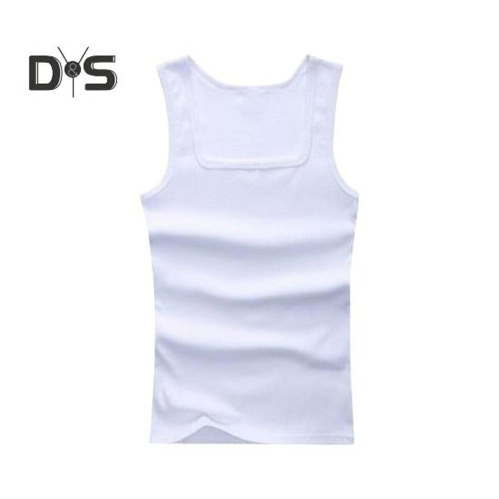 (white, M) Men Sports Vest Square Neck Slim Fit Breathable Soft Sweat Absorption Solid Color Mid Length Elastic Casual Jogging Gym Tank Top Undershirt