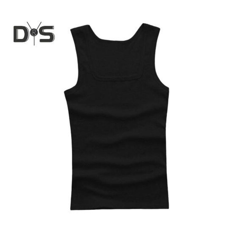 (black, M) Men Sports Vest Square Neck Slim Fit Breathable Soft Sweat Absorption Solid Color Mid Length Elastic Casual Jogging Gym Tank Top Undershirt