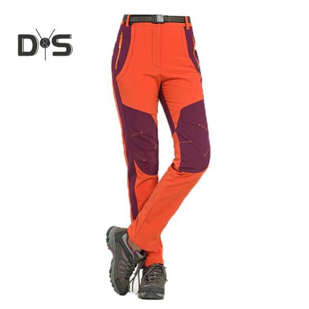 (red, XXL) Men Climbing Trousers Elastic Waist Button Zipper Fly Sporty Pants with Pockets Patchwork Color Thick Plush Lining Outdoor Activities Hiking Pants