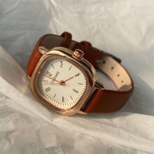 (coffee) Retro Square Women's Quartz Watch: Elegant, Lightweight, Simple Leather Strap, Stylish for School, High-Value Fashion