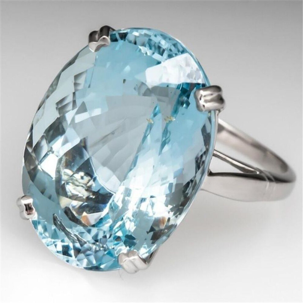 (sea blue, Number 8) Zhenrong European-american Goose Egg Diamond Ring And Sea Blue Topaz Bracelet Set
