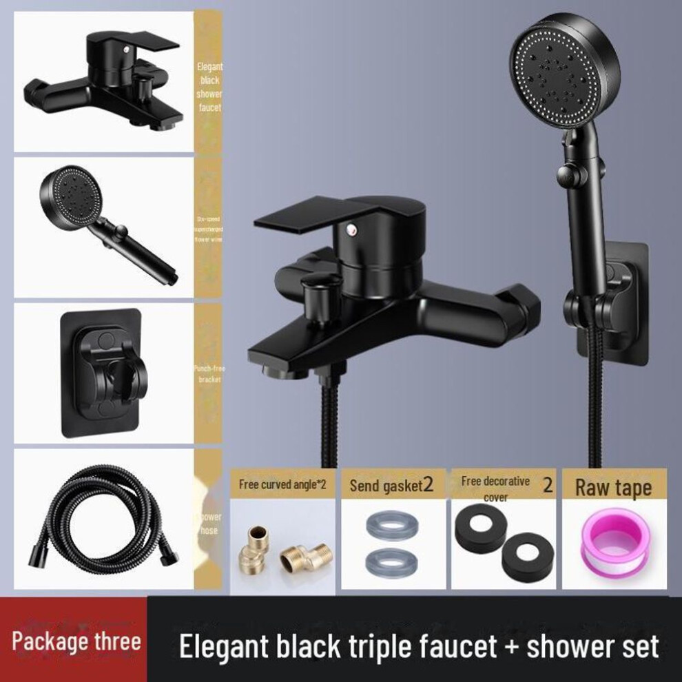 (black, shower faucet + shower set) Black Rain Shower Faucet Set For Home Bathroom