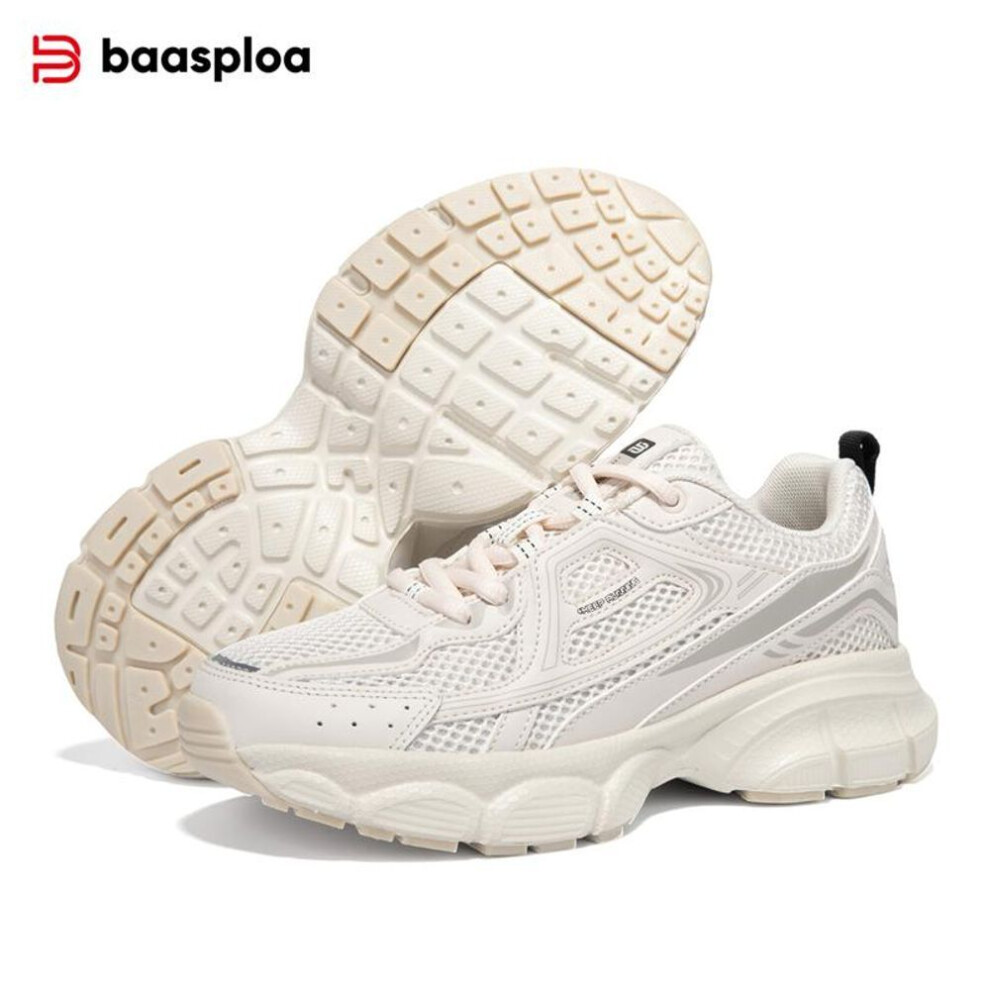 (beige, 40) Baasploa Women's Running Shoes Non-Slip Mesh Surface Breathable Women's Fashion Casual Sports Shoes Comfortable Brand Women's Shoes