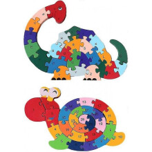 2pcs Wooden Animal Puzzles, Alphabet Jigsaw Puzzle Building Blocks Alphabet Animal Puzzle for Children Toddlers-snail