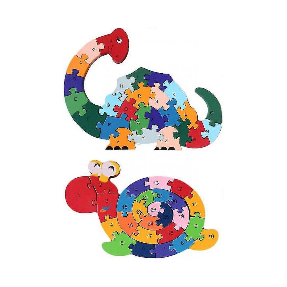 2pcs Wooden Animal Puzzles, Alphabet Jigsaw Puzzle Building Blocks Alphabet Animal Puzzle for Children Toddlers-snail