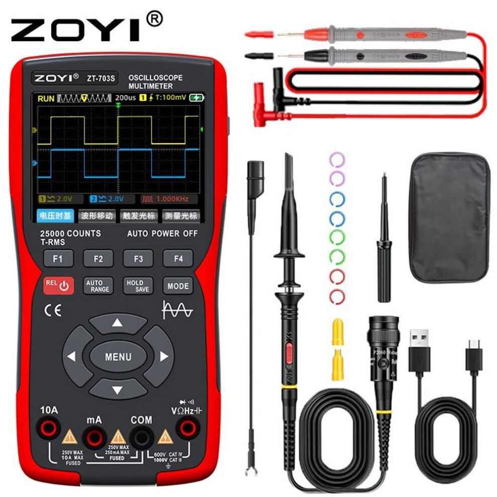 Zoyi Zt-703s 50mhz 3-in-1 Digital Multimeter & Oscilloscope, High-precision Voltage Meter, Tft Color Screen, 3400mah Battery