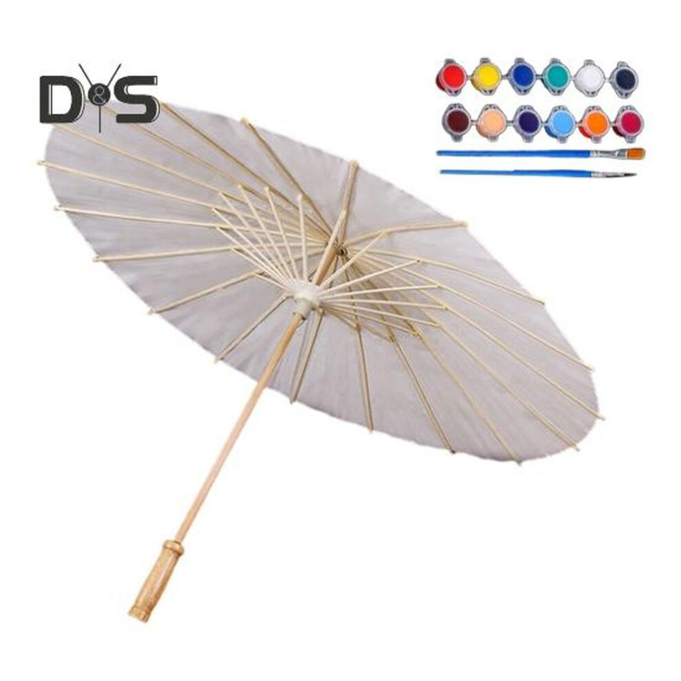 (as the picture, L) 30/40/60/84CM DIY Hand-Painting Paper Umbrella Chinese Style Decorative Oil-paper Umbrella with Wooden Handle Kids Coloring Oriental Umbrella Crafts
