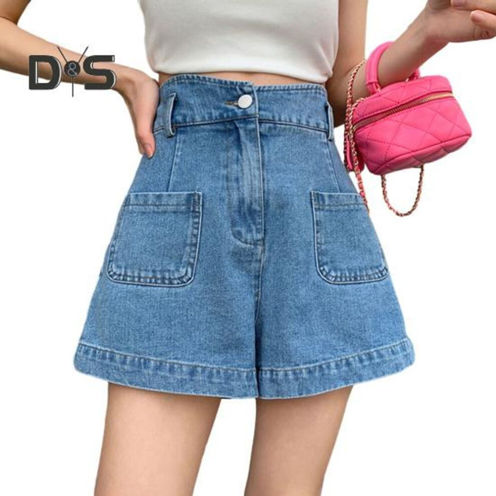 (blue, XXL) High Waist Denim Shorts for Women Stretchy Loose Jean Shorts Casual Wide Leg Summer Shorts with Pockets