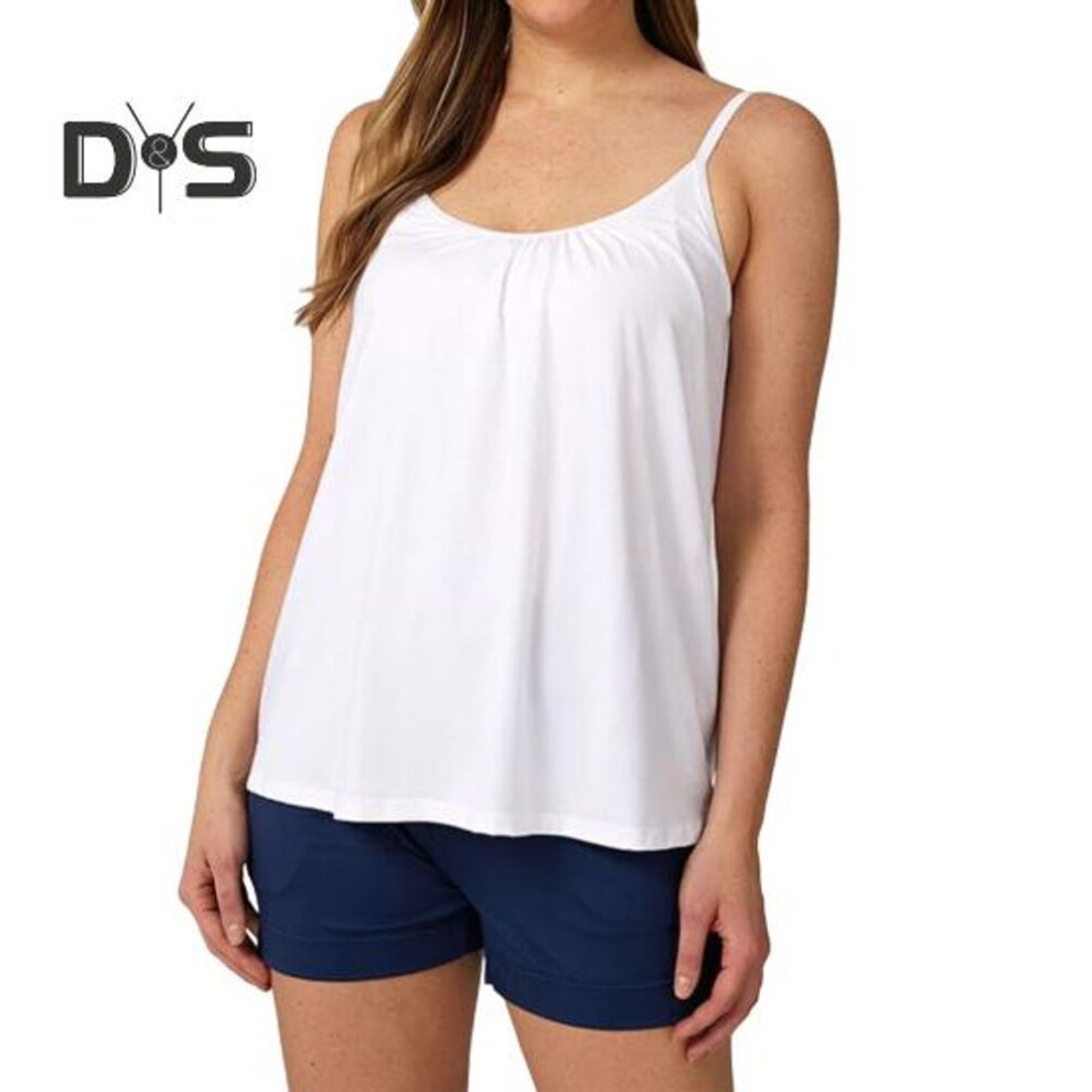 (4XL, white) Camisole Top For Women Loose Cami Top With Built-in Padded Bra Summer Flowy Pleated Spaghetti Strap Tank Top For Daily Wear Exercise