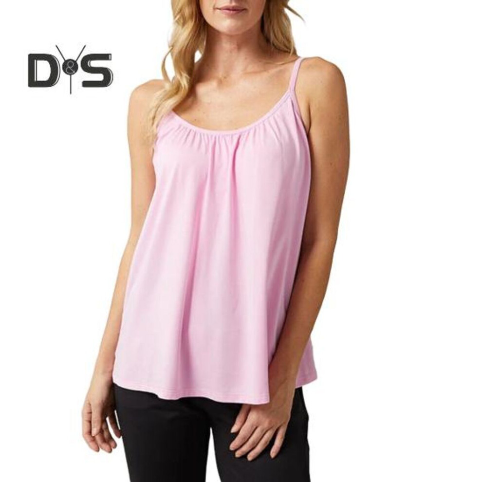 (L, pink) Camisole Top for Women Loose Cami Top with Built-in Padded Bra Summer Flowy Pleated Spaghetti Strap Tank Top for Daily Wear Exercise
