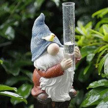 Resin Gnome Rain Gauges, Garden Statue with a Plastic Rain Gauge, Hand Painted Gnome Sculpture Water Gauge for Rain