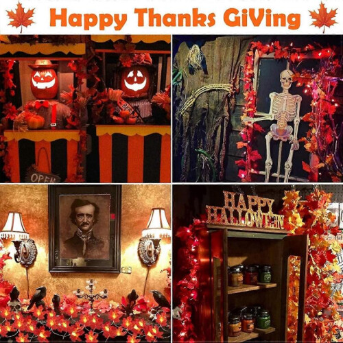 6 Pack Maple Leaves Garland String Light Fall Decor,Total 60Ft/120LED Thanksgiving Halloween Decorations 2