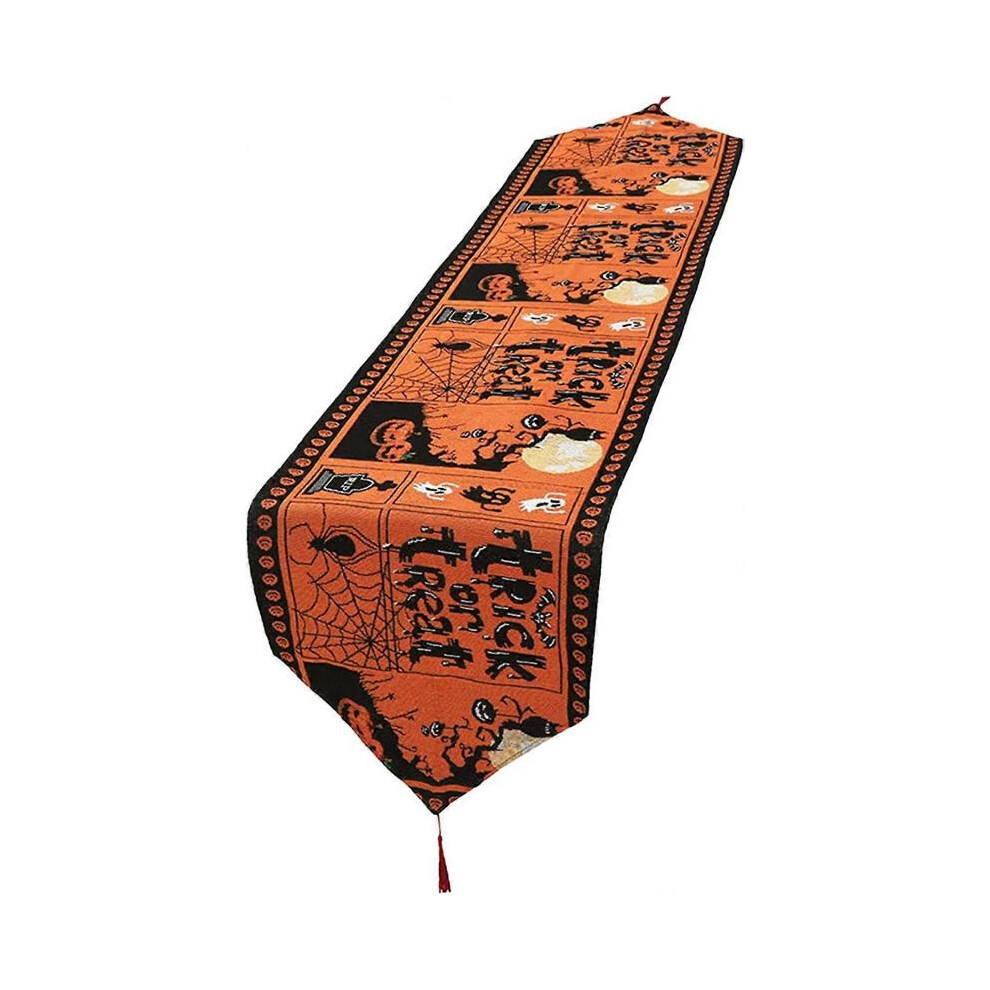 Halloween Tablecloth Rectangle - Pumpkin Spider Print Cotton and Linen Embroidery Table Runner