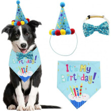 Dog Birthday Bandana Scarf and Dog Girl Boy Birthday Party Hat with Cute Dog Bow Tie Collar for Small Medium Large Dog