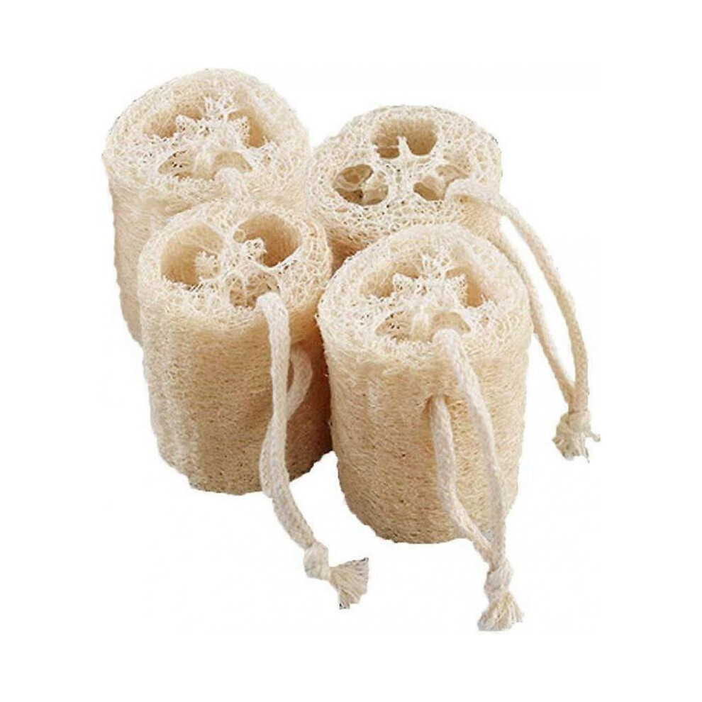 Natural Exfoliating Loofah Sponge, 4" Eco-Friendly Unbleached Bath Loofah, 4-Pack