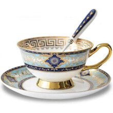 Euro Style Cup& Saucer Set, Bone China Ceramic Teacup Coffee Cup for Breakfast Home Kitchen Sky Blue