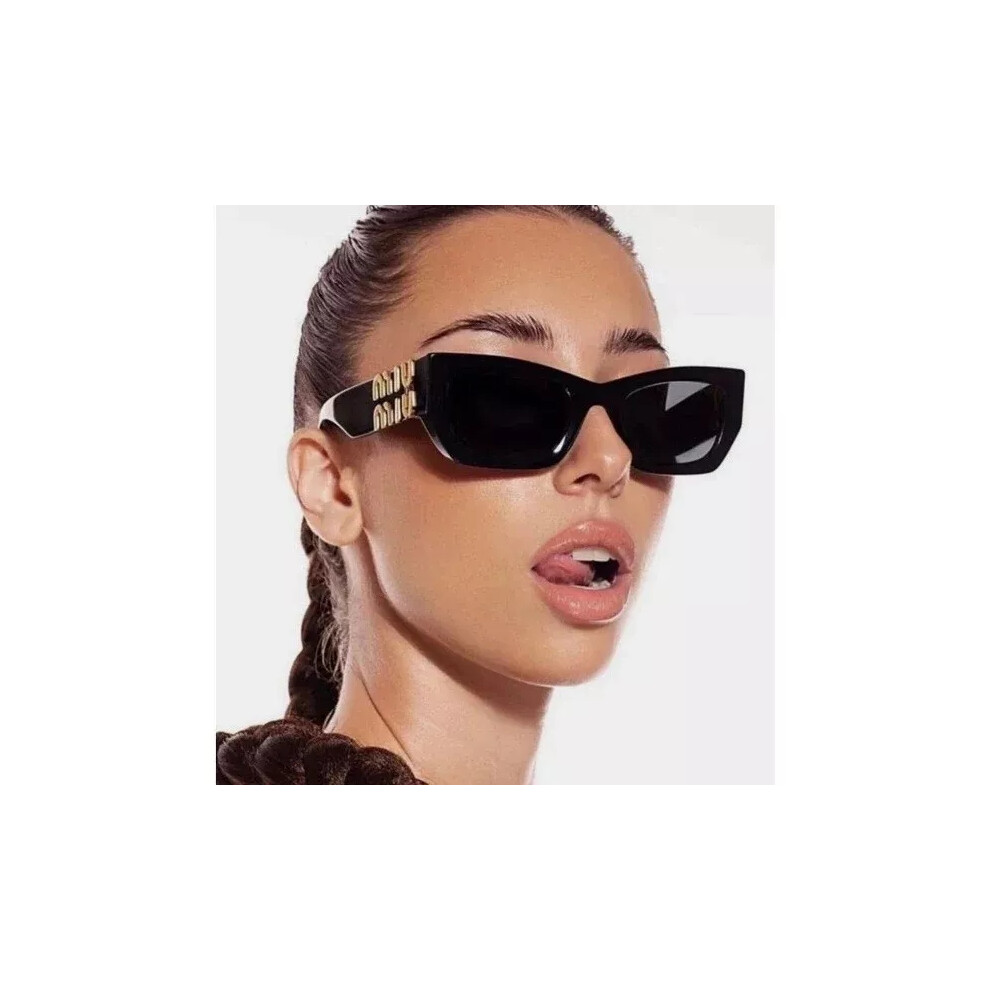 Miu Miu Sunglasses MU 09WS 1AB5S0 Black Gold Dark Grey Lens Women Authentic