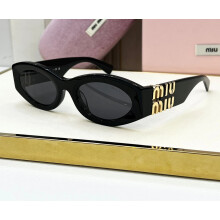 NEW Miu Miu SMU 11WS Black/Dark Gray Lens Gold Logo Women Sunglasses