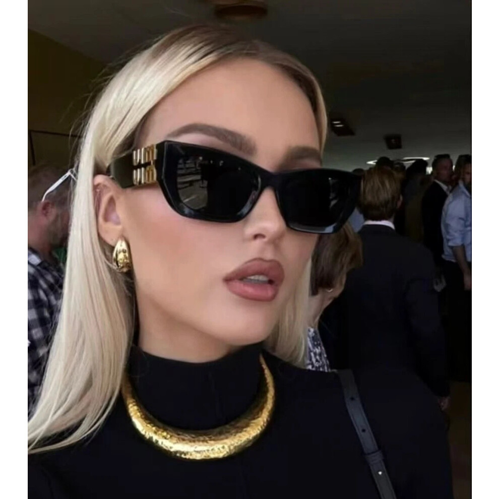 Miu-Miu Women Sunglasses Authentic SMU09WS Black Frame Gold Logo w/ Full Package