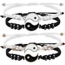 4 Yin Yang Adjustable Cord Bracelet, Yin Yang Couple Bracelets, Matching Yin Yang Best Friend Bracelets