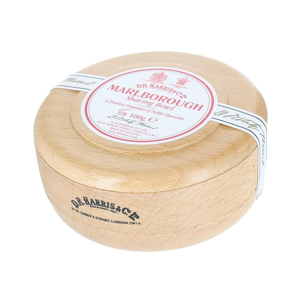 D.r. Harris White D.r.harris Marlborough Shaving Soap In Beech Wood Shaving Bowl - 100G | A Solid Triple-Milled Shaving Soap Of The Finest Quality | Sha