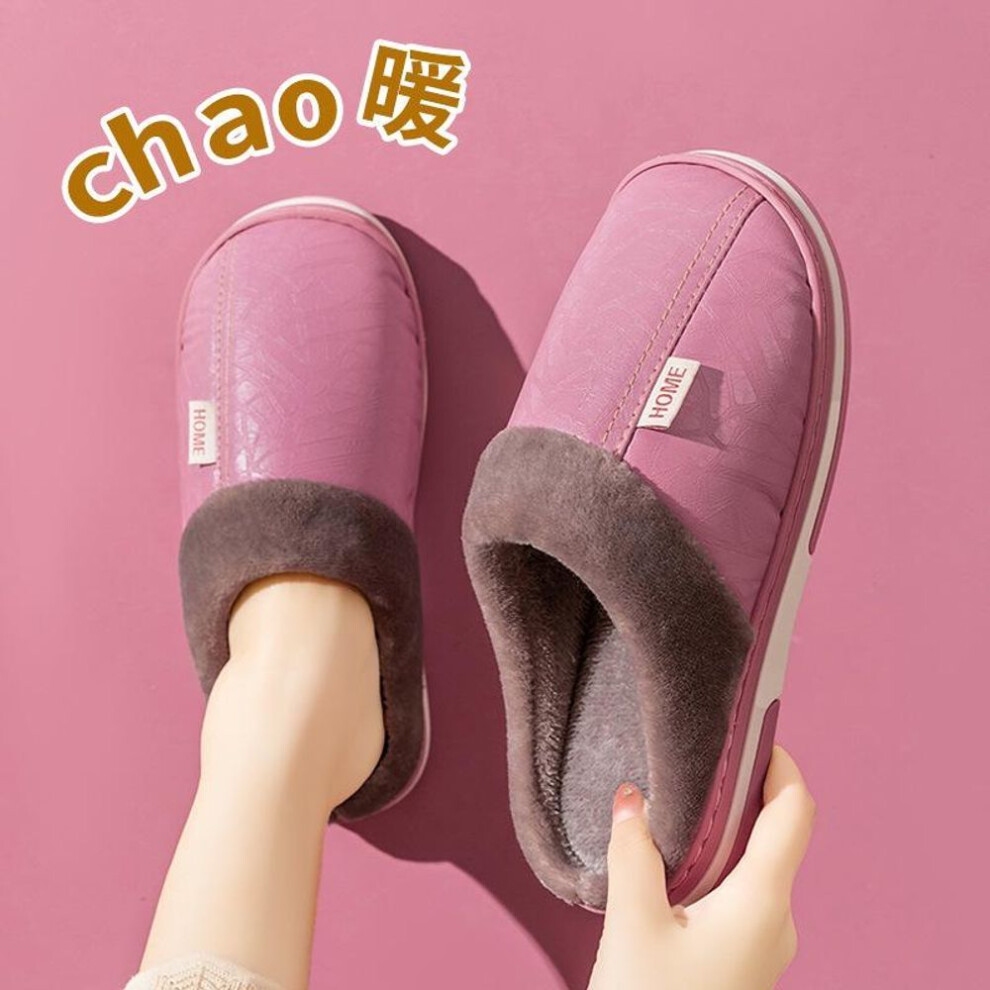 (pink, 40-41) Warm Cotton Slippers for Middle-Aged and Elderly: Waterproof, Non-Slip, Soft Bottom Fur, Unisex Indoor Footwear for Autumn and Winter