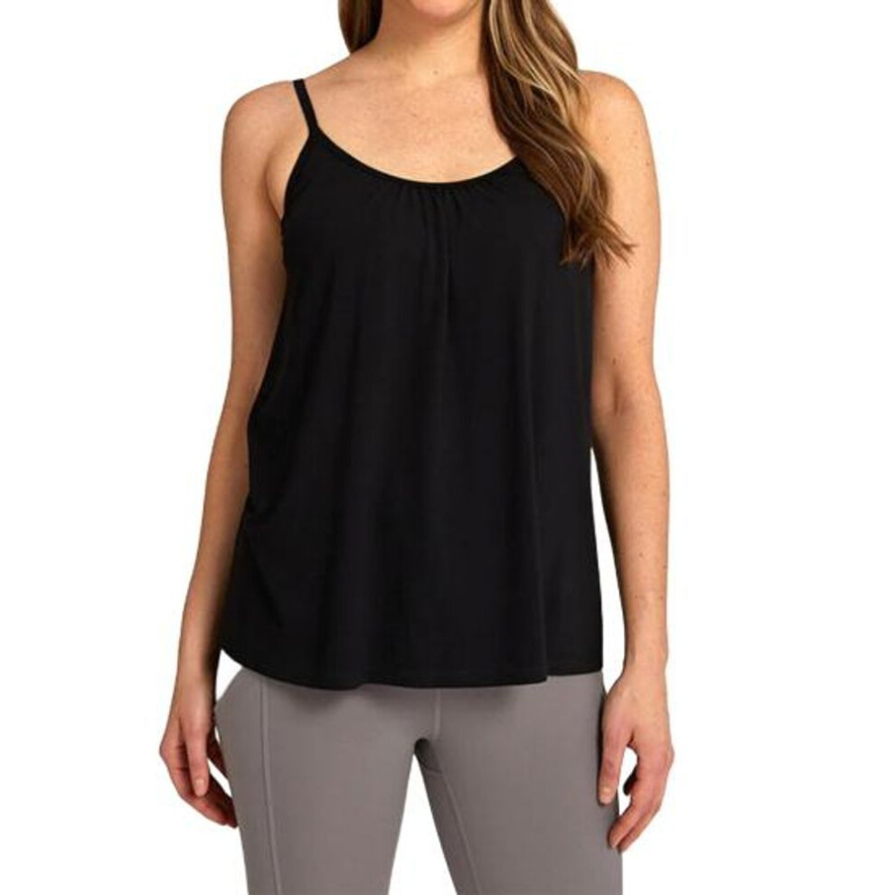 (M, black) Camisole Top For Women Loose Cami Top With Built-in Padded Bra Summer Flowy Pleated Spaghetti Strap Tank Top For Daily Wear Exercise