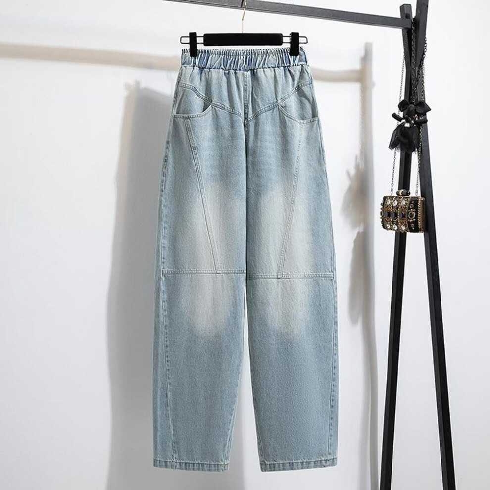 (light blue, M) DIMANAF 2025 Plus Size Women Spring Jeans Long Harem Pants Casual High Waist Elastic Basic Trousers Loose