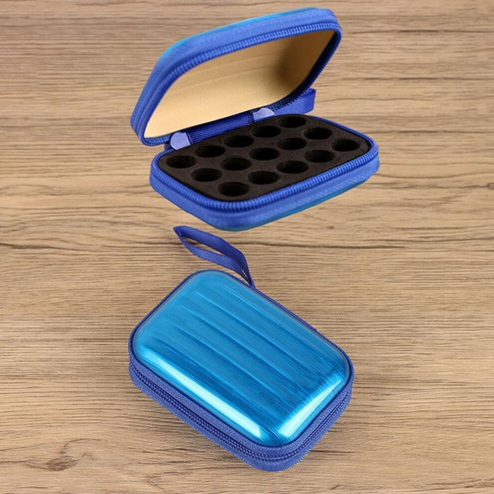 (blue) 15 Compartments Essential Oil Case Protects For 1Ml 2Ml Rollers Oils Storage Box