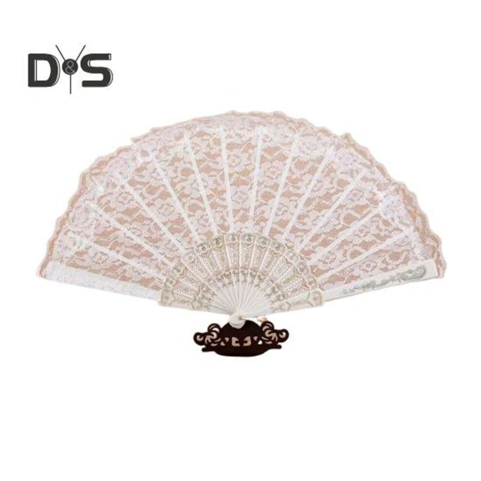 (white) Folding Fan Lace Flower Embroidery Strong Hinge Transparent Chinese Vintage Style Qipao Pairing Fan Classical Dance Prop Party Decoration Supply Gift