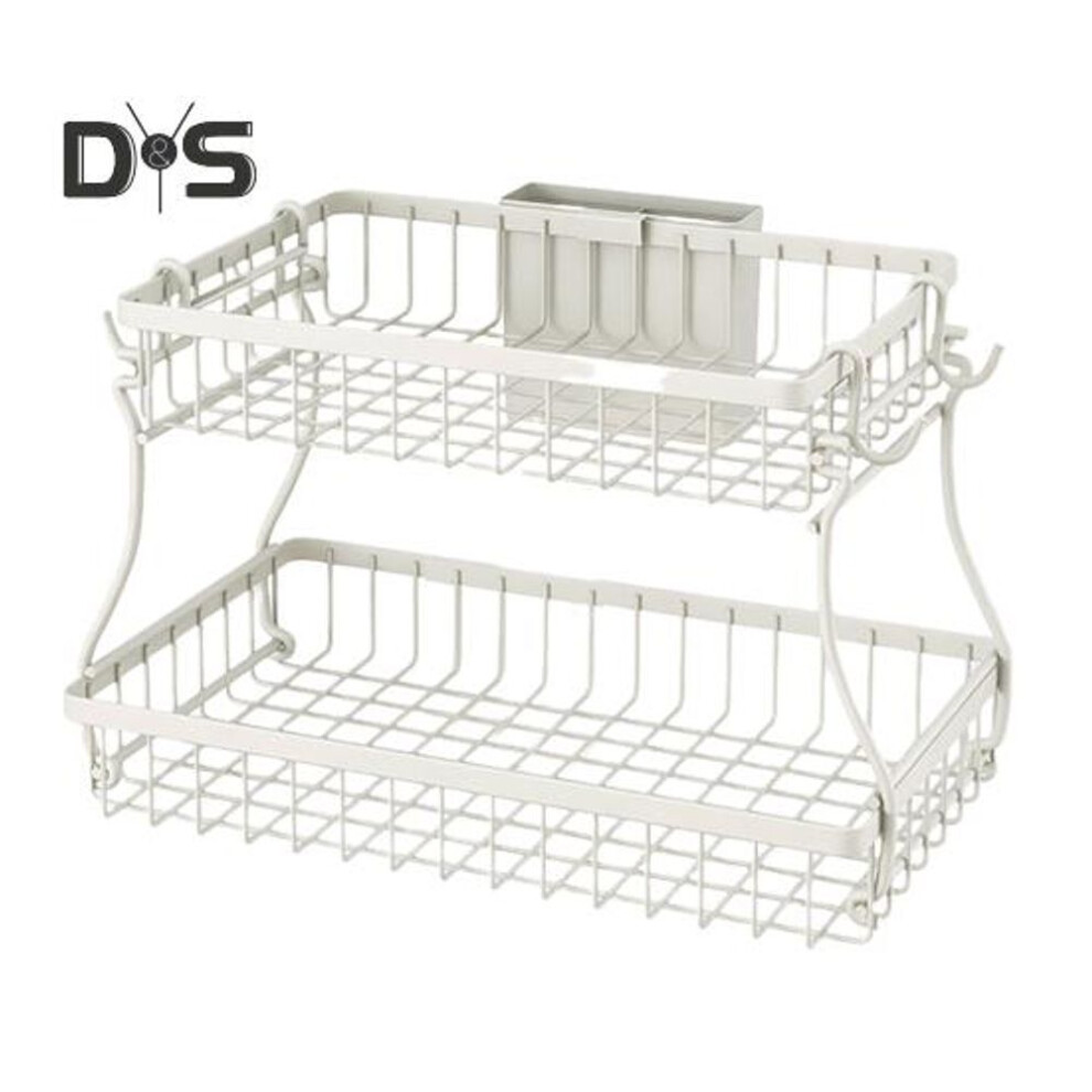 (white) Metal Fruit Bowl Kitchen Storage Basket With Detachable Hooks Large Capacity Fruit Vegetable Rectangular Storage Rack