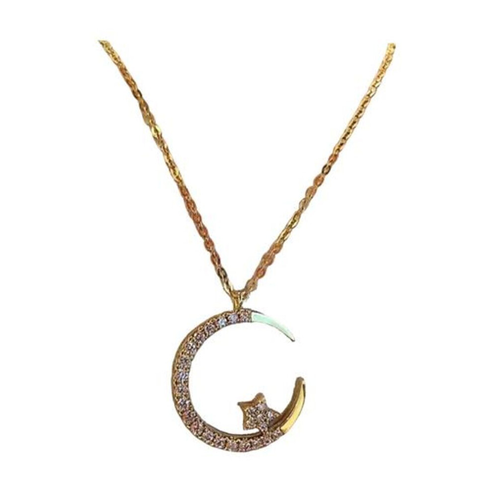 (golden) Crescent Moon Star Necklace Cubic Zirconia Star Moon Pendant Necklace Jewelry Gift For Women Teen Girls