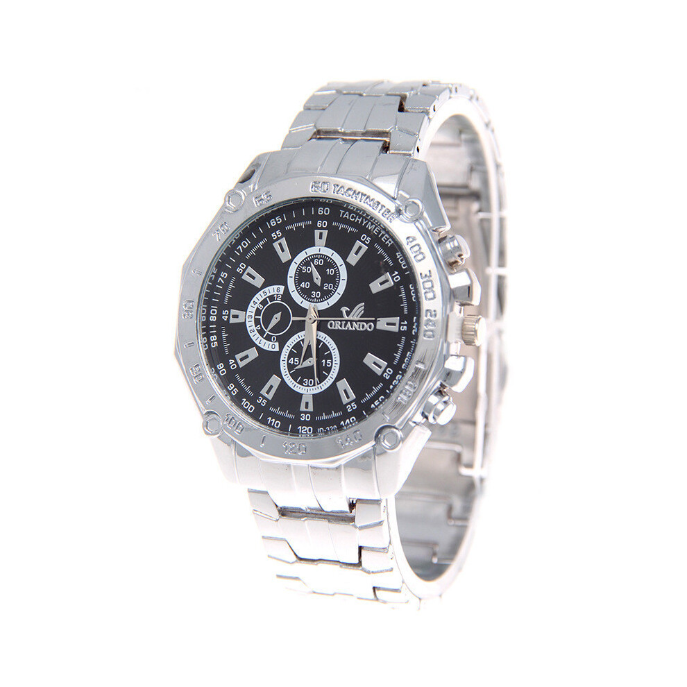 (Black) Steel Stylish Men Band Watch Business Alloy Timepiece Casual Accessory Wear Black