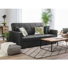 (Black) Martin Linen Fabric Reversible Footstool Sofa-Bed