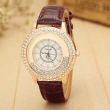(Brown) Pearl Dial Women Quartz Watch Leather Wristwatch Fashion Jewelry Durable Gift