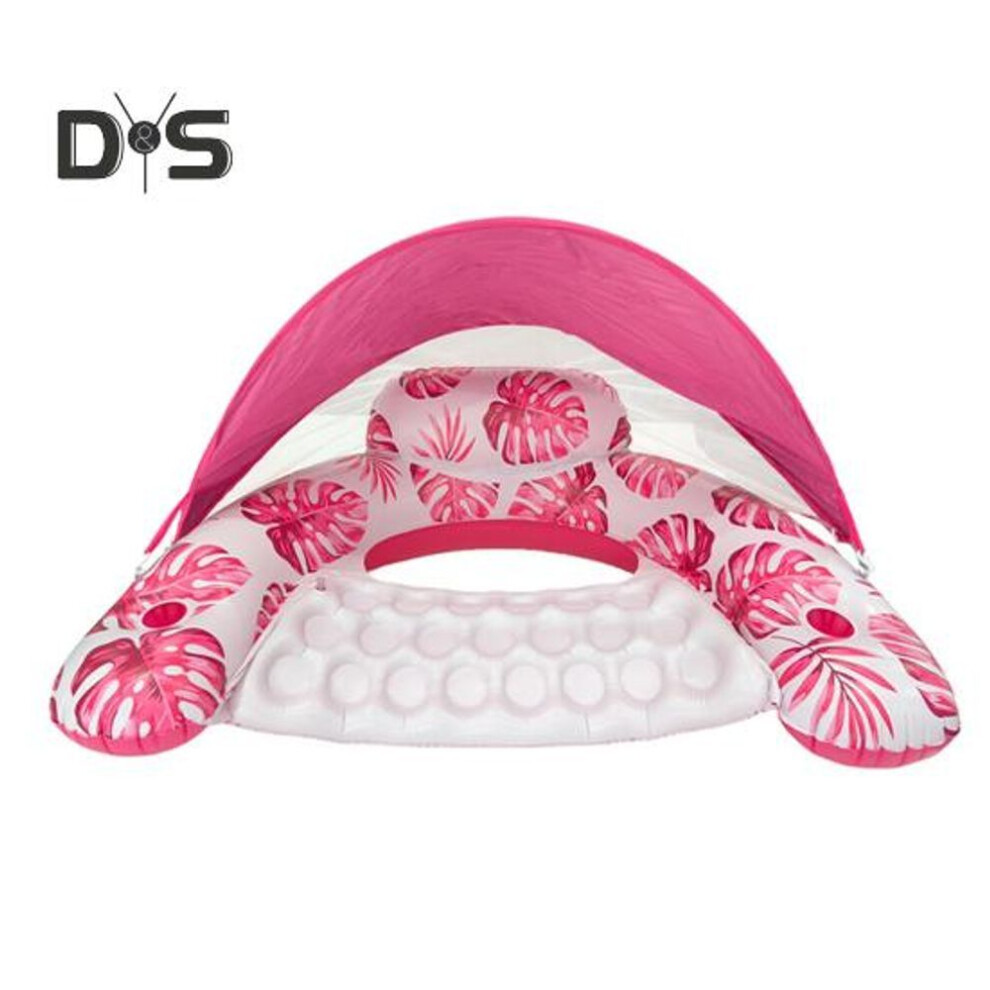 (pink) Pool Float with Canopy Inflatable Pool Lounge Chair for Adults Swimming Pool Water Chair Lounger for Summer Beach Party Water Fun