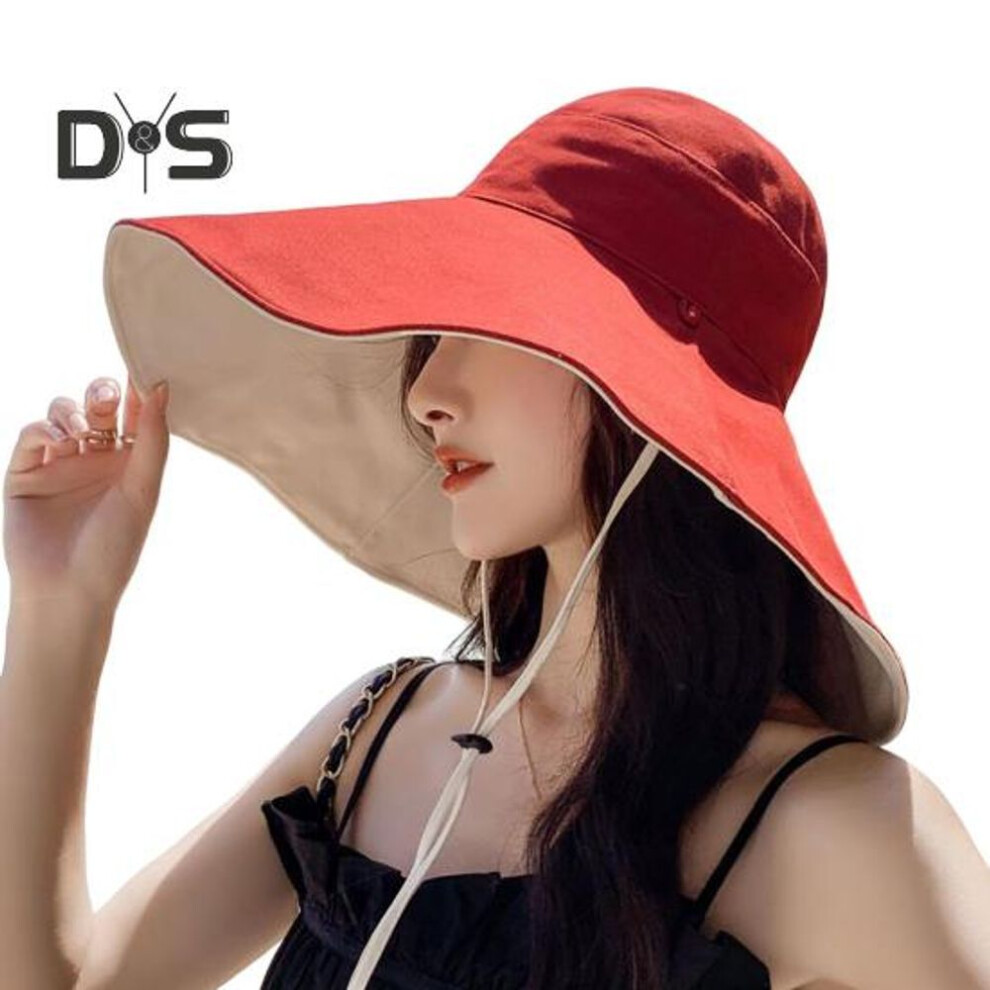 (red) Wide Brim Bucket Hat For Women Upf 50+ Uv Sun Protection Sun Hat Summer Beach Fisherman's Cap For Hiking Fishing Camping
