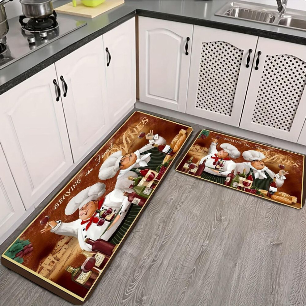 (160*200cm) 1pcs Anti Fatigue Kitchen Rugs, Chef Wine Print Waterproof Non-slip Thick Cushioned Kitchen Mat Heavy Duty Comfort Standing Mat For Kitchen