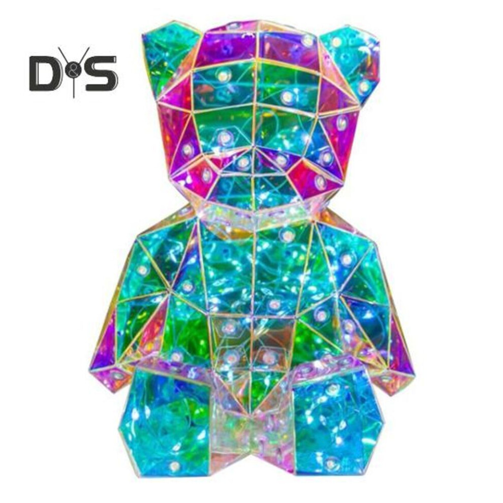 (as the picture, A) Teddy Bear Night Light Prismatic Iridescent Led Bear Lamp Diy Assembly Colorful Bunny Lamp For Valentine's Day Gift Bedroom Party Decor