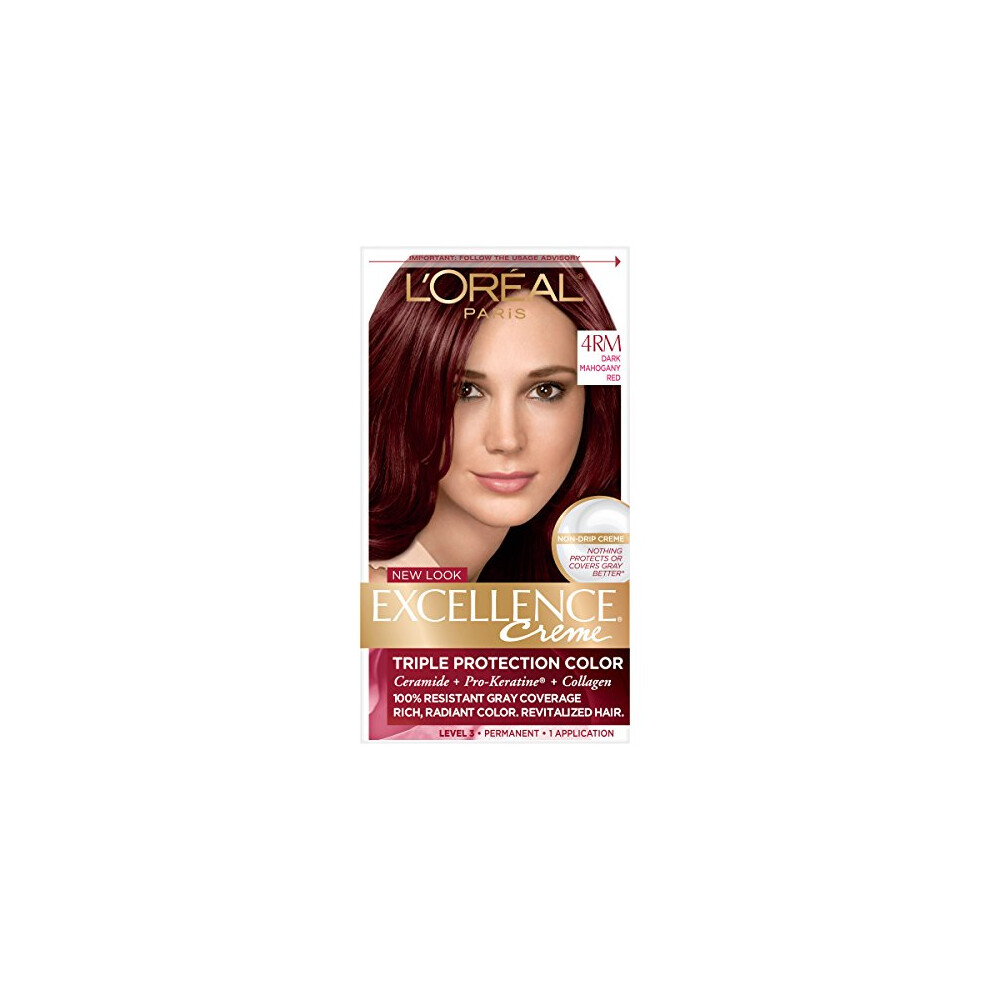 LOreal Paris Excellence Creme Permanent Hair Color  4RM Dark Mahogany Red  100 percent Gray Coverage Hair Dye  Pack of 1